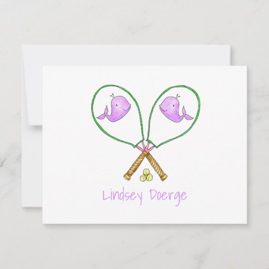 Gepersonaliseerde roze tennisrackets met walvis Ho Notitiekaartje (Voorkant)