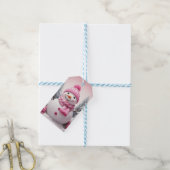 Gepersonaliseerde roze thema Kerstmis Sneeuwman Cadeaulabel (Met Touw)