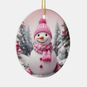 Gepersonaliseerde roze thema Kerstmis Sneeuwman Keramisch Ornament (Rechts)