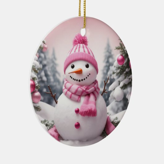 Gepersonaliseerde roze thema Kerstmis Sneeuwman Keramisch Ornament (Rechts)