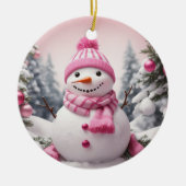 Gepersonaliseerde roze thema Kerstmis Sneeuwman Keramisch Ornament (Voorkant)