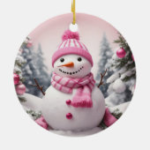Gepersonaliseerde roze thema Kerstmis Sneeuwman Keramisch Ornament (Achterkant)