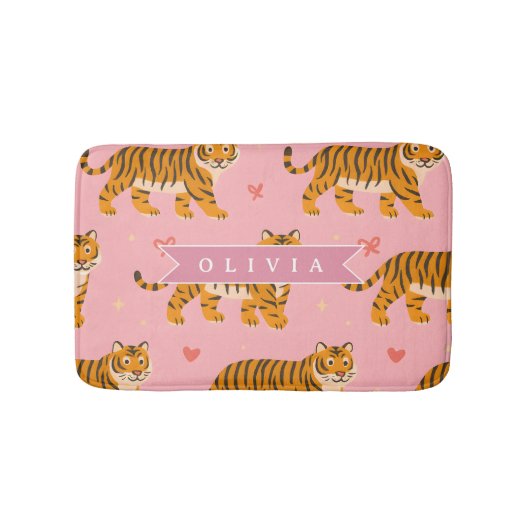 Gepersonaliseerde Roze Tijger Chic Edgy Leuke Esth Badmat (Voorkant)