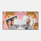 Gepersonaliseerde Roze Tijger Chic Edgy Leuke Esth Bureaumat (Keyboard & Muis)