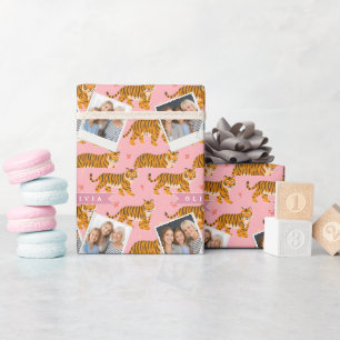 Gepersonaliseerde Roze Tijger Chic Edgy Leuke Esth Cadeaupapier