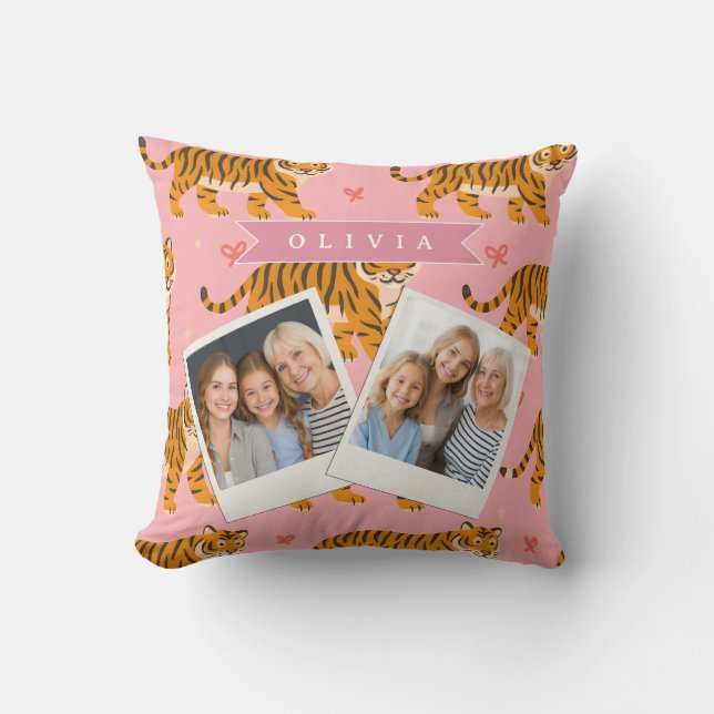 Gepersonaliseerde Roze Tijger Chic Edgy Leuke Esth Kussen (Voorkant)