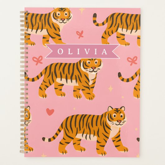 Gepersonaliseerde Roze Tijger Chic Edgy Leuke Esth Planner (Voorkant)
