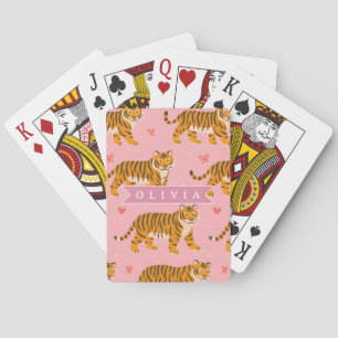 Gepersonaliseerde Roze Tijger Chic Edgy Leuke Esth Pokerkaarten