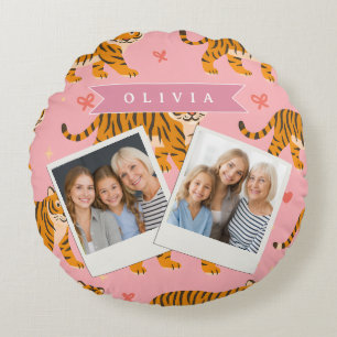 Gepersonaliseerde Roze Tijger Chic Edgy Leuke Esth Rond Kussen