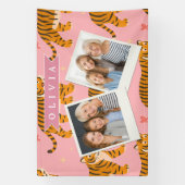 Gepersonaliseerde Roze Tijger Chic Edgy Leuke Esth Spandoek (Verticaal)