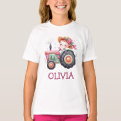 Gepersonaliseerde Roze Tractor voor Meisjes T-shirt (Voorkant)