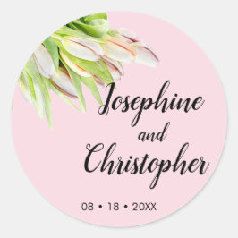 Gepersonaliseerde roze Tulp Artistieke Zomdag Wedd Ronde Sticker