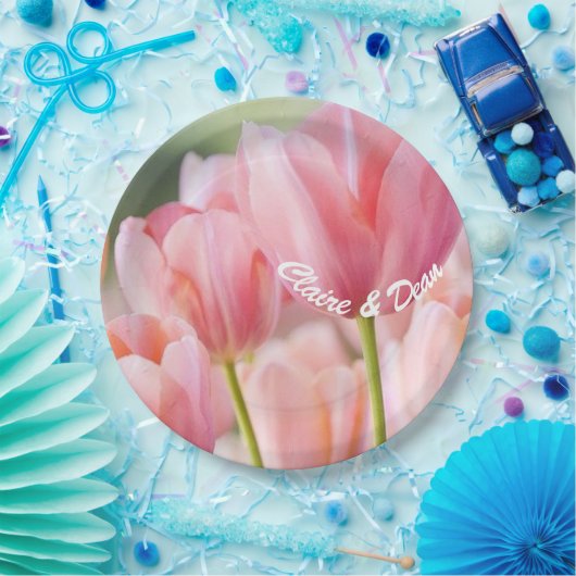 Gepersonaliseerde roze tulp papier partij Borden Papieren Bordje (Feest)