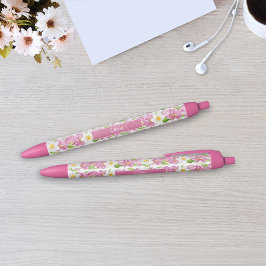 Gepersonaliseerde Roze Tulpen & Narcissen Bloemenp Zwarte Inkt Pen