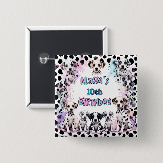 Gepersonaliseerde roze turquoise Dalmatische honde Vierkante Button 5,1 Cm (Voorkant /achterkant)