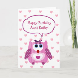 Gepersonaliseerde Roze Uil Happy Birthday Kaart vo