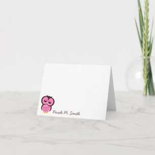 Gepersonaliseerde Roze Uil Notecards Notitiekaartje