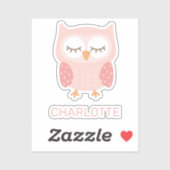 Gepersonaliseerde Roze Uil schattige meisjes Sticker (Vel)