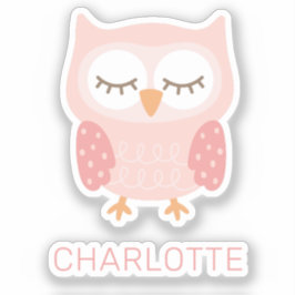 Gepersonaliseerde Roze Uil schattige meisjes Sticker