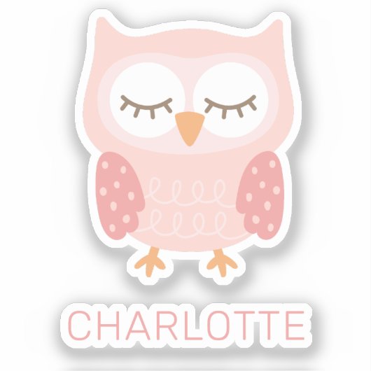 Gepersonaliseerde Roze Uil schattige meisjes Sticker (Voorkant)