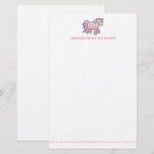 Gepersonaliseerde roze Unicorn Kinder Stationery Briefpapier (Voorkant / Achterkant)