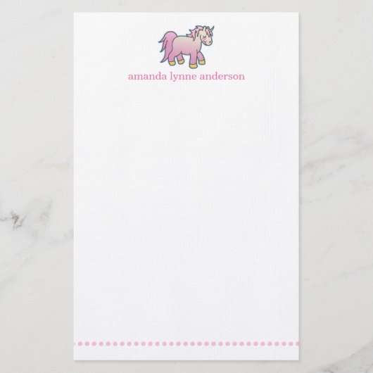 Gepersonaliseerde roze Unicorn Kinder Stationery Briefpapier (Voorkant)