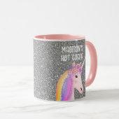 Gepersonaliseerde roze unicorn pasta Glitter Regen Mok (Voorkant rechts)