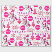 Gepersonaliseerde roze Unicorns Kerstmis Cadeaupapier (Vlak)