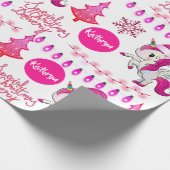 Gepersonaliseerde roze Unicorns Kerstmis Cadeaupapier (Hoek)