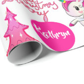 Gepersonaliseerde roze Unicorns Kerstmis Cadeaupapier (Rol Hoek)