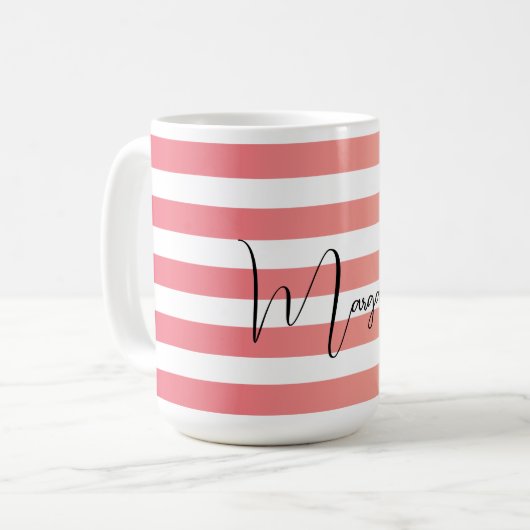 Gepersonaliseerde roze verloopstrepen Zwart Naam Koffiemok (Voorkant links)