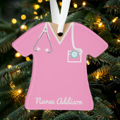 Gepersonaliseerde roze verpleegster Scrubs Ornament