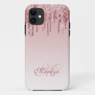 Gepersonaliseerde roze vervagen glitter druppel me Case-Mate iPhone case