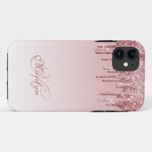 Gepersonaliseerde roze vervagen glitter druppel me Case-Mate iPhone case (Achterkant (horizontaal))
