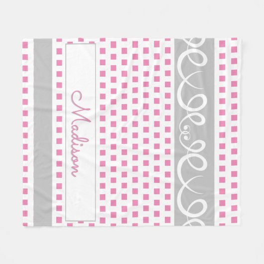 Gepersonaliseerde roze vierkanten fleece deken (Voorkant (Horizontaal))