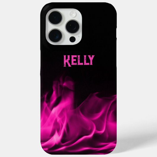 Gepersonaliseerde roze vlammen op zwart Case-Mate iPhone case (Achterkant)