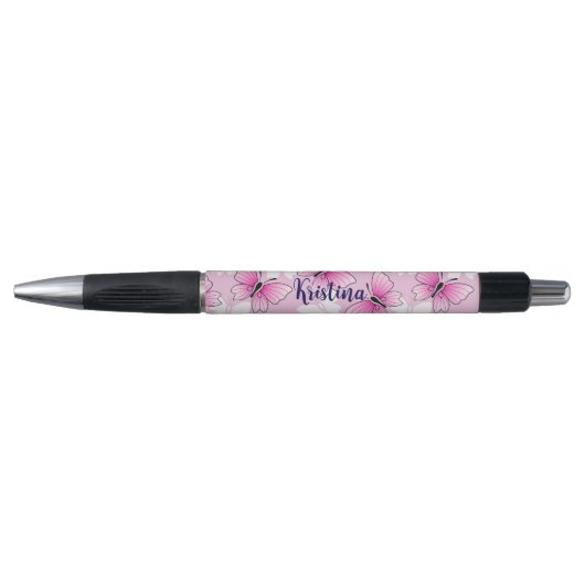 Gepersonaliseerde Roze Vlinder Cute Kawaii Pen (Voorkant)