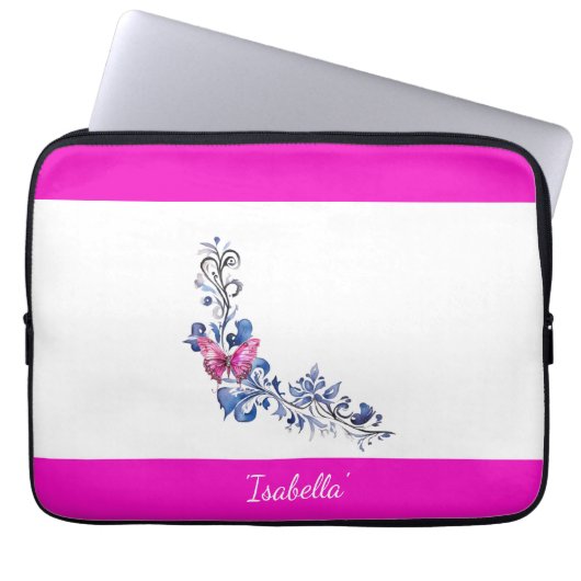 Gepersonaliseerde  Roze Vlinder Elektronicatas Laptop Sleeve (Voorkant)