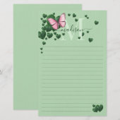 Gepersonaliseerde Roze Vlinder met Hartblaadjes Briefpapier (Voorkant / Achterkant)