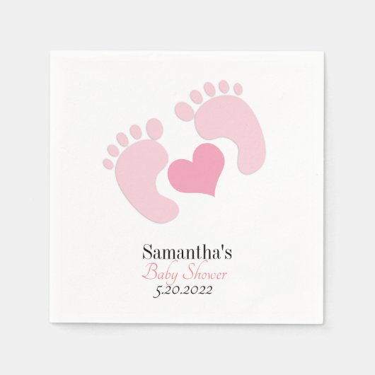 Gepersonaliseerde roze voetafdrukken hart Baby sho Servet (Voorkant)