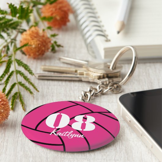 Gepersonaliseerde roze volleybalmonogram Sleutelha Sleutelhanger (Zijkant)