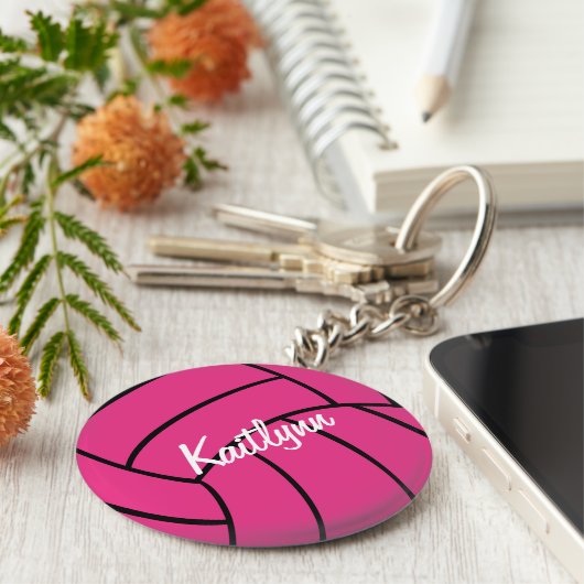 Gepersonaliseerde roze volleybalSleutelhanger Sleutelhanger (Zijkant)