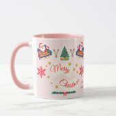 Gepersonaliseerde Roze Vrolijke Kerstman Sleigh Mok (Links)
