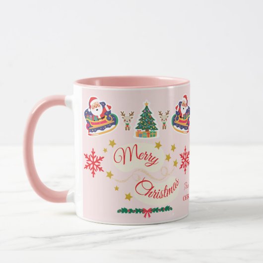 Gepersonaliseerde Roze Vrolijke Kerstman Sleigh Mok (Links)