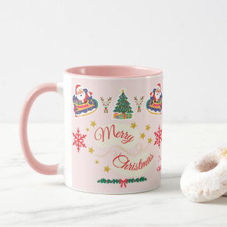 Gepersonaliseerde Roze Vrolijke Kerstman Sleigh Mok