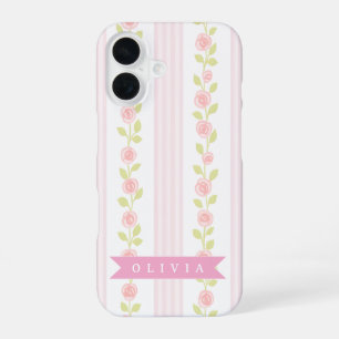 Gepersonaliseerde roze vrouwelijke coquette bloemi iPhone 16 hoesje