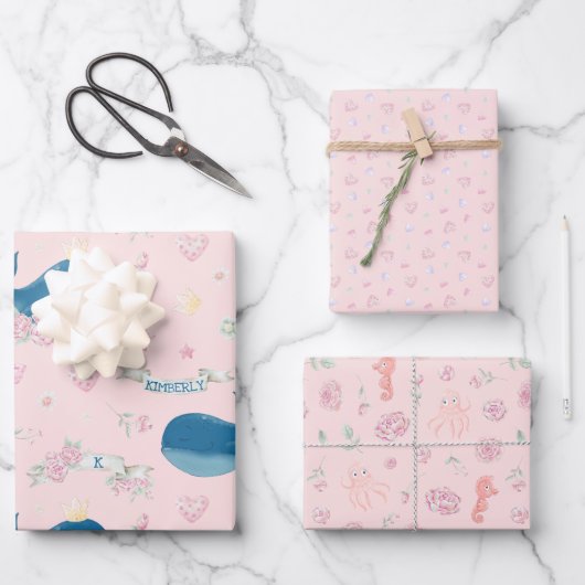 Gepersonaliseerde roze walvis nautisch inpakpapier vel (Voorkant)