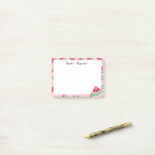 Gepersonaliseerde Roze Watermeloen Post-it Notitie Post-it® Notes (Op bureau)