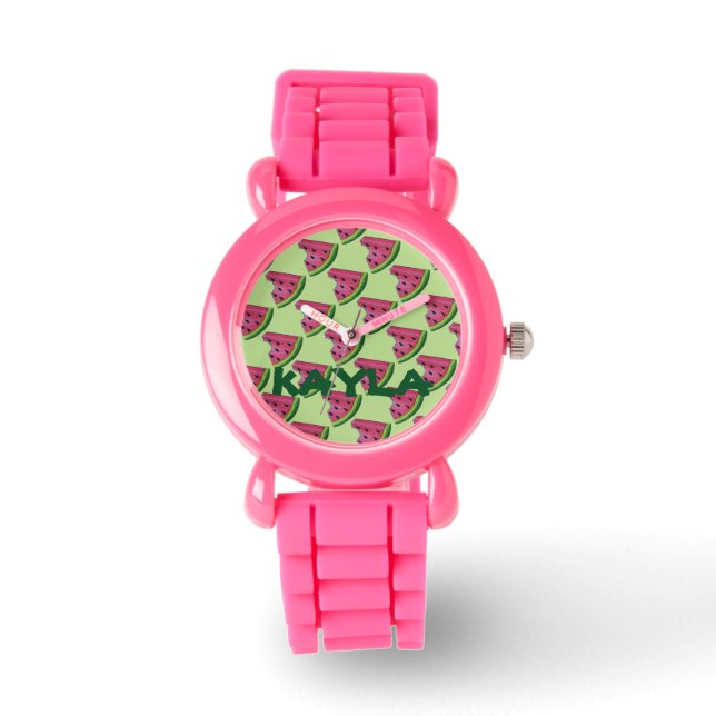 Gepersonaliseerde roze watermeloenslijmwacht horloge (Voorkant)