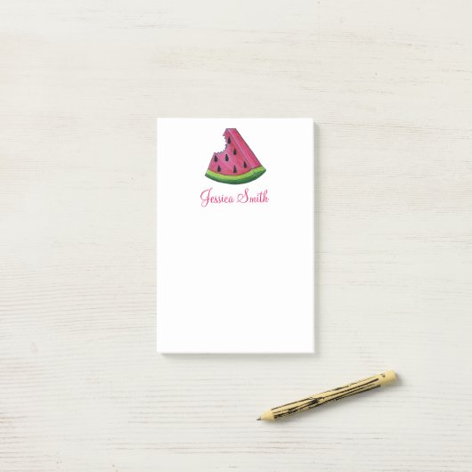 Gepersonaliseerde roze watermeloensluiting post-it® notes (Op bureau)